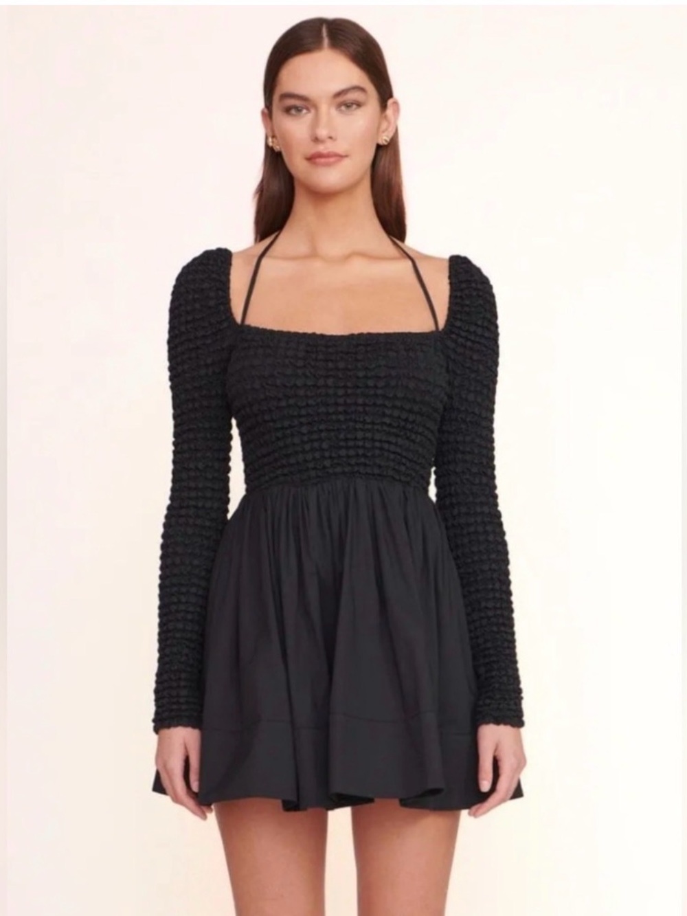 STAUD Black Textured Long Sleeve
Dress